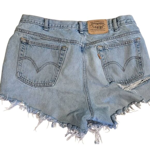 Levi's Shorts Women's 16 Blue Vintage Orange Tab Distressed Ripped Upcycled - Picture 2 of 5